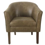 Homepop Modern Barrel Accent Chair, Dark Brown Faux Leather New. Price: $159.29.