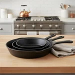 Homeroots 666727 Black Cast Iron Frying Pans - Set Of 3 New. Price: $56.66.