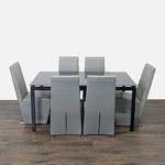 Modern Euro Style Eldora Black Glass Dining Table & 6 Zuri Chairs Used. Price: $261.00.