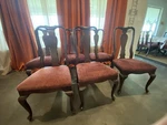 6 Ethan Allen Georgian Court Queen Anne Side Chairs, Cherry With Maroon Fabric Used. Price: $1200.00.