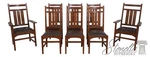 72998: Set Of Stickley Harvey Ellis Oak Dining Room Chairs Used. Price: $5895.00.