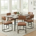 Kislot Dining Chairs Set Of 6 Kitchen Faux Leather Cushion Seat Brown Open. Price: $399.00.