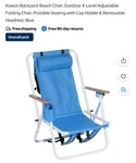 Ktaxon Beach Chair Blue Folding Adjustable Backrest Cup Holder Headrest New. Price: $45.99.