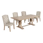 Best Quality Furniture Rustic Light Oak Wood Dining Set With Beige Linen Chairs New. Price: $1508.31.
