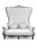 Double High Back Chair Queen Throne In White Leather Silver Frame New. Price: $2499.99.