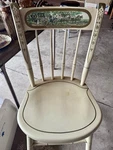 Antique Cream Painted Wood Side Chair With Liberty Bell Scene, 18X17X33 Used. Price: $120.00.