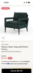 Four Hands - Grayson Olson Accent Chair Emerald Green Velvet Open. Price: $600.00.