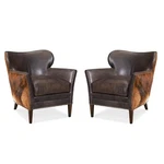 Beaumont Lane Set Of 2 Leather Club Chairs In Dark Brown With Nailhead Trim New. Price: $3398.03.