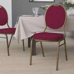 Used Flash Teardrop Banquet Chairs Burgundy Fabric & Gold Frame 4 Pack Or 8. Price: $282.00.