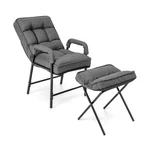 Linen Fabric Modern Accent Chair With Ottoman And Adjustable Backrest-beige New. Price: $123.94.