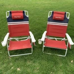 (2) Nautica Portable Beach Chairs, Red And Blue Pair Of Used. Price: $99.99.