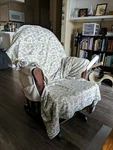 Angel Line Windsor Glider Wood Finish White Cushions Used. Price: $100.00.