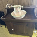 Ethan Allen Hitchcock Style Hand Painted Black Lacquer Dry Sink Used. Price: $750.00.