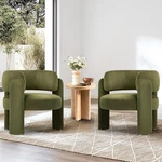 Set Of 2 Modern Velvet Barrel Accent Chairs - Comfy Green Upholstered New. Price: $499.99.