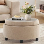 Colamy Fabric Round Storage Ottoman With Reversible Tray Lid Multi-functional New. Price: $124.99.