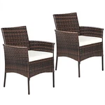Costway Set 2 Patio Rattan Arm Dining Chair Cushioned Sofa Furniture Brown New. Price: $109.99.