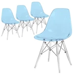 Leisuremod Dover Plastic Transparent Dining Chair Set Of 4 Blue New. Price: $636.91.