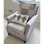 Safavieh Easton Transitional Taupe Linen Club Chair With Brass Nailhead Trim Used. Price: $225.00.