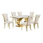 Best Quality Furniture White Marble Dining Set With Cream Velvet Chairs New. Price: $2776.57.
