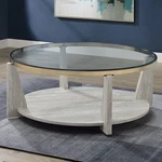 Steve Silver Wanda 42" Round Glass Top Coffee Table With Casters In Beige New. Price: $248.31.