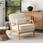 Accent Mid Century Modern Armchair Lumbar Pillow Beige Wood Frame Malol New. Price: $179.99.