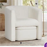 Wade Logan Braedin White Upholstered Accent Chair & Ottoman, 30X30X26, Arms New. Price: $200.00.