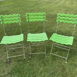 Vtg Post Modern French Phoenix Folding Patio Chairs Wavy Lime Green Set Of 3 Used. Price: $300.00.