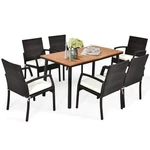 Costway 7PCS Patio Rattan Furniture Dining Set Wooden Table Cushioned Chair New. Price: $572.99.