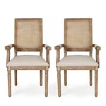 Noble Aisenbrey Beige And Natural Wood & Cane Arm Chair Set Of New 2-AISLE. Price: $190.00.