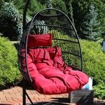 Black Polyethylene Wicker Hanging Egg Chair With Cushions - Red By Sunnydaze. Price: $229.67.