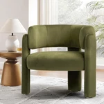 Velvet Barrel Accent Chair With Solid Wood Legs - Comfy Green Side New. Price: $298.99.