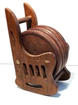 Wood Coaster Set On Rocking Chair. Vti India Hand Carved - Floral 6 Piece Used. Price: $21.99.