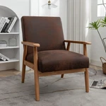 Wide Mid Century Modern Arm Chair Brown Fabric Accent Wood Frame Classic New. Price: $135.50.