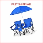 Costway Double Portable Picnic Chairs, Folding Camping W/detachable Umbre New. Price: $85.07.