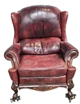 Hancock & Moore Red Leather Mahogany Chippendale Style Recliner Claw Ball Feet Used. Price: $699.00.