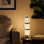 Benjara Siri 19" Table Lamp With Led Glass Shade- Metal Base- Nickel Finish New. Price: $175.99.