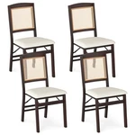 Folding Dining Chairs Set Of 4 W/linen Padded Seat & Rattan Backrest For Kitchen New. Price: $269.99.