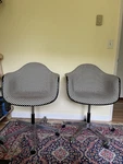 Eames Set 2 Black/white Checkered Swivel Office Chairs W/ Wheels Used. Price: $1500.00.