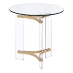 Benjara Hale 23" Round End Table- Glass Top- Acrylic Legs- Clear- Gold New. Price: $298.99.