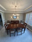 9-PIECE Ethan Allen Wood Dining Room Set With Table, 6 Chairs, 2 Captain Used. Price: $2000.00.