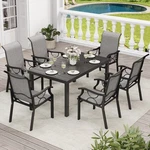 Taus Stackable Patio Dining For 6, Table & Chairs Set, Black New. Price: $694.03.