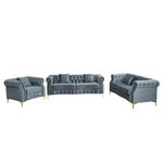 Pemberly Row 3-PCS Living Room Set Velvet Sofa & Golden Rivets-gray New. Price: $1383.08.
