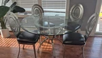 Ethan Allen Radius Collection Glass Dining Table And 4 Chairs Brushed Nickel Used. Price: $1797.97.