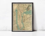 Old Map Of New York And Manhattan 1924 Vintage Ny Wall Print Framed. Price: $220.00.