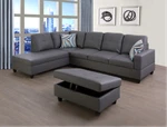New Unique Gray Sectional W/ Storage Ottoman Faux Leather & 2 Accent Pillows. Price: $979.99.