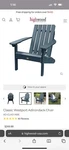 Highwood Reclining Adirondack Chair 29" Plastic Frame Material Water Resistant New. Price: $250.00.