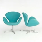 2004 Arne Jacobsen Swan Chairs By Fritz Hansen In Turquoise Hopsack Fabric Used. Price: $2450.00.