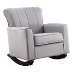Benjara 34" Rocking Chair- Wood Frame- Vertical Channel Tufted Gray Linen New. Price: $494.99.