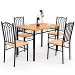 Costway 5 Pc Dining Set Wood Metal 30" Table And 4 Chairs Black Kitchen Breakfas New. Price: $252.09.