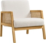 Boucle Fabric Accent Chair, Vintage Rattan Vanity With Wood Armrest And New. Price: $183.99.